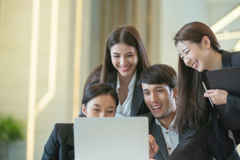 Group of business team working meeting at the screen monitor