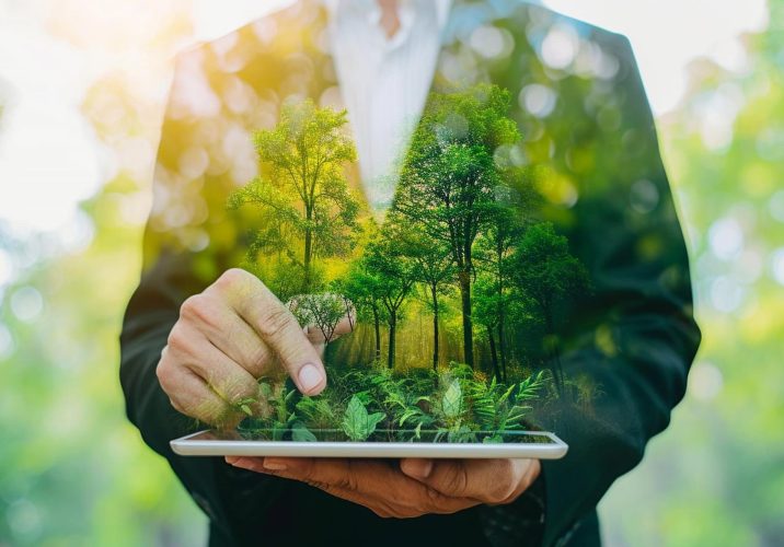 man-suit-holding-tablet-with-picture-forest-it